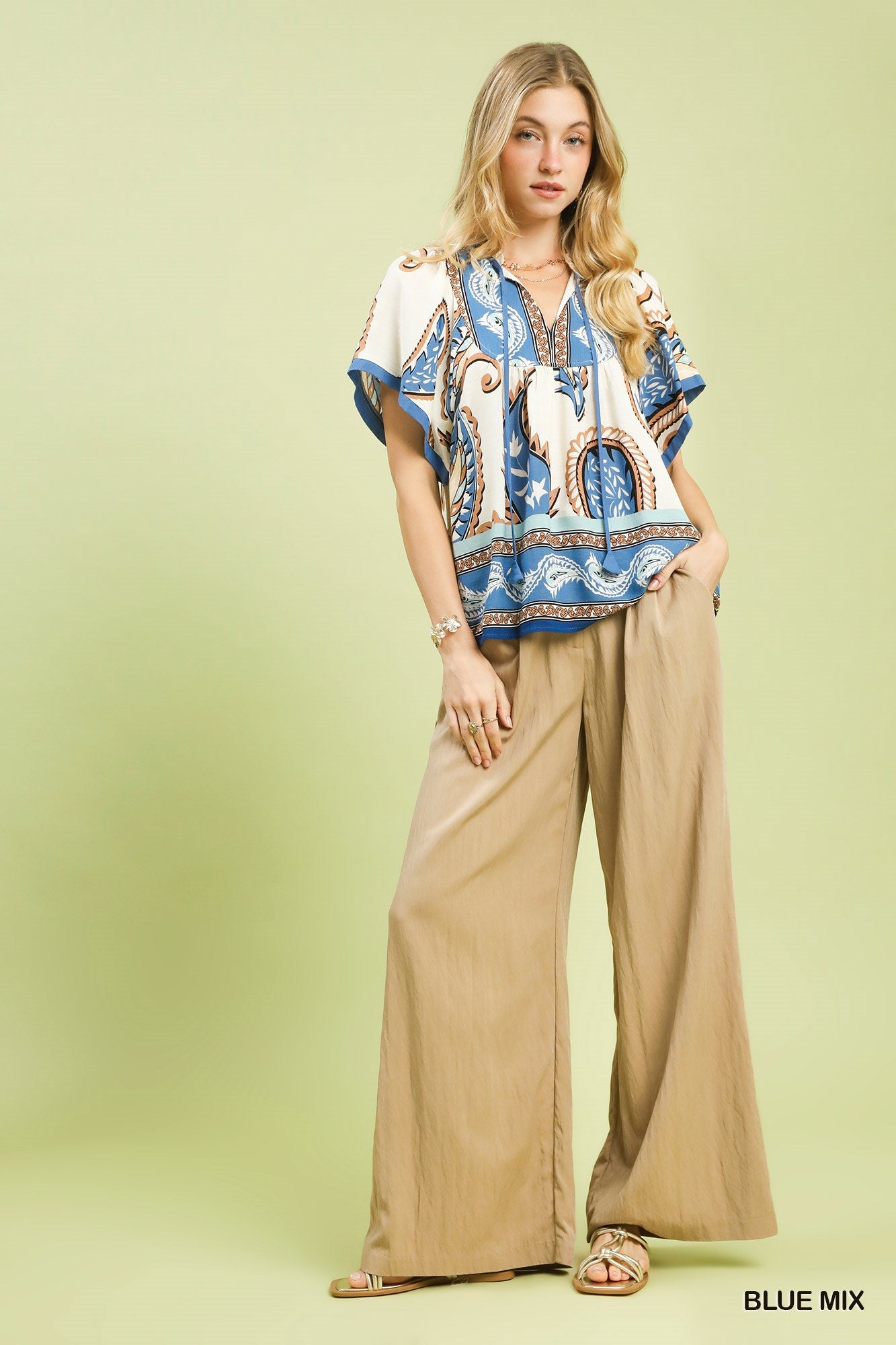 Mix Paisley Border Print Top