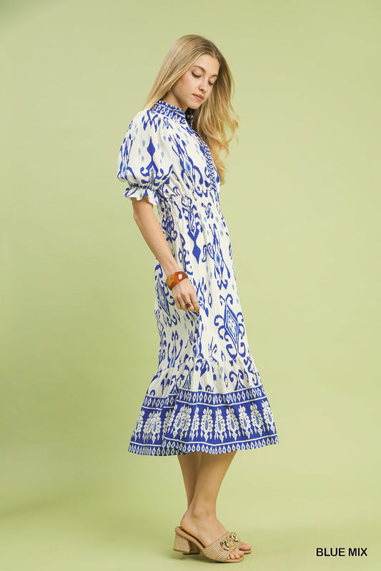 Mixed Ikat Print Maxi Dress