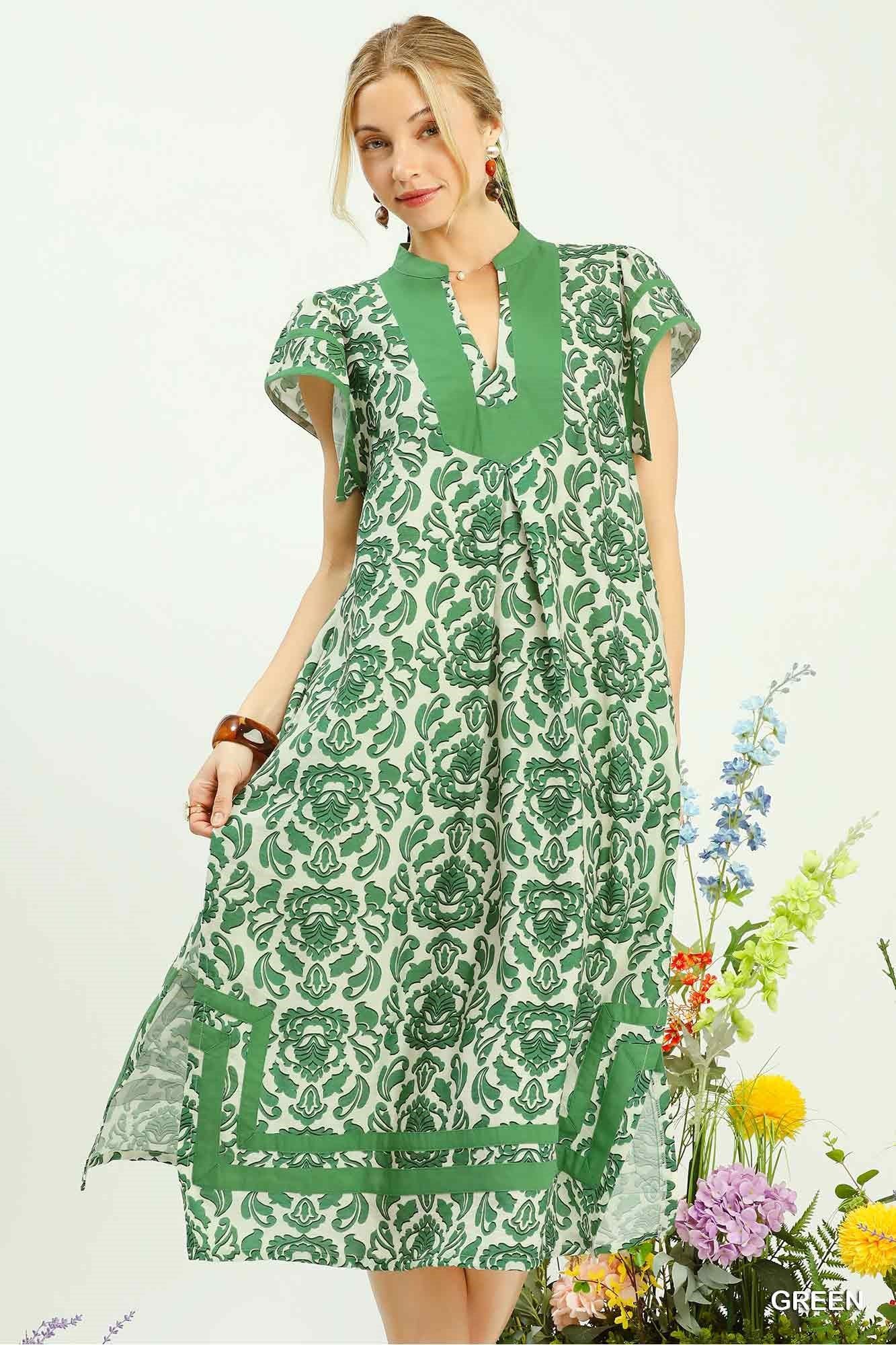 Two Tone Print Midi Dress