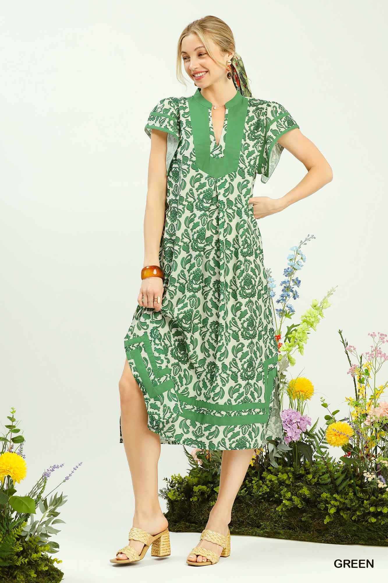 Two Tone Print Midi Dress
