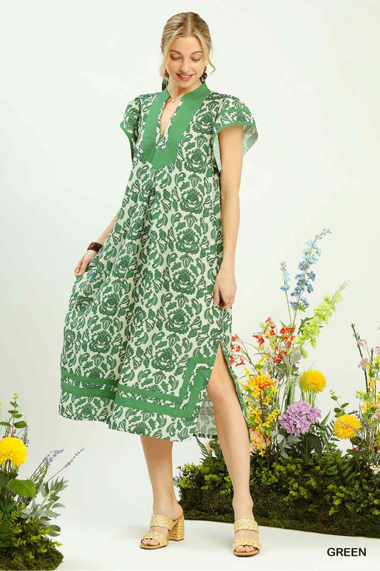 Two Tone Print Midi Dress