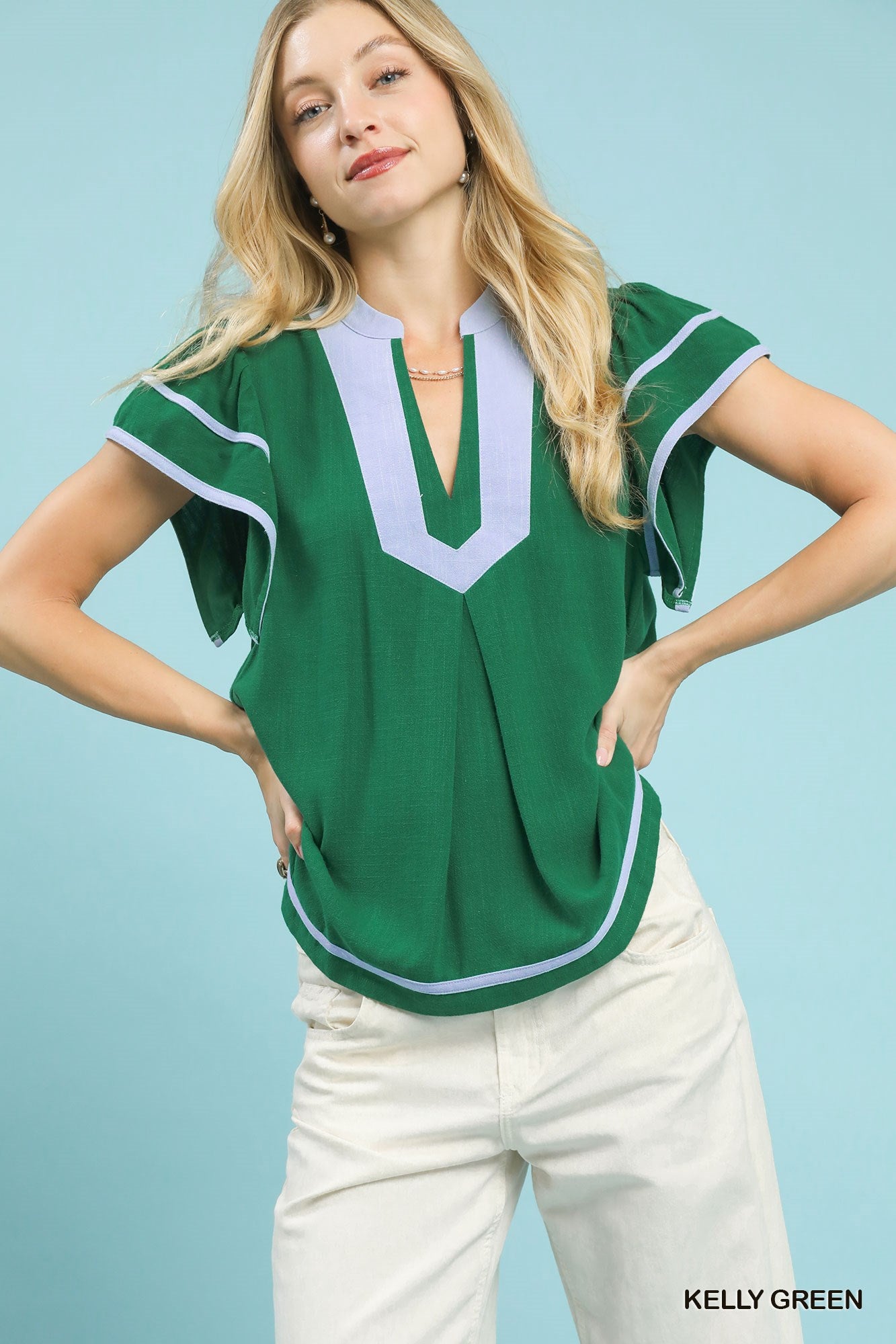 Linen Blend Ruffle Top