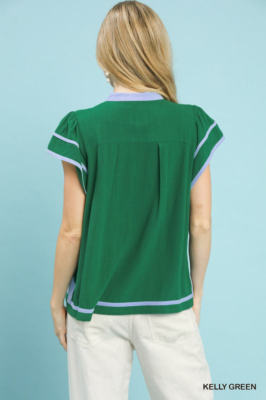 Linen Blend Ruffle Top