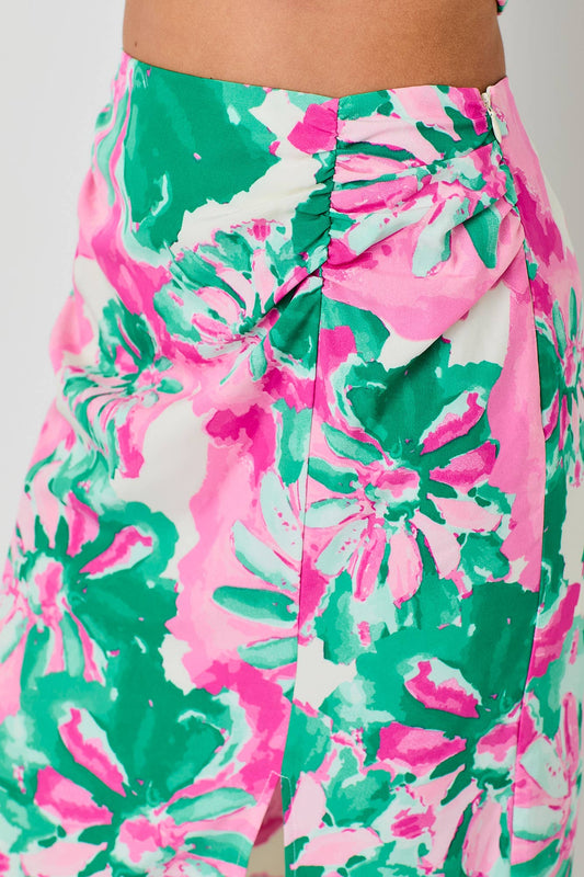 FLORAL PRINT TWIST MIDI SKIRT