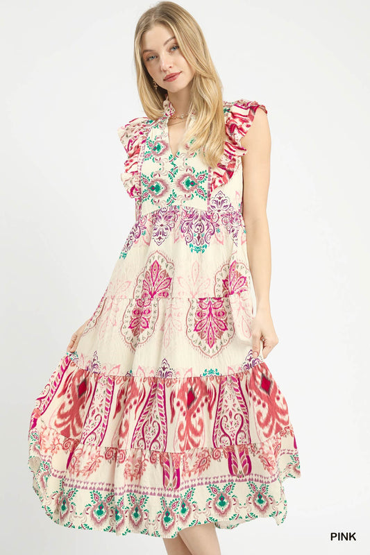 Boho Border Print Midi Dress