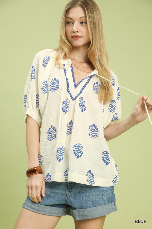 Floral Print Gauze Top