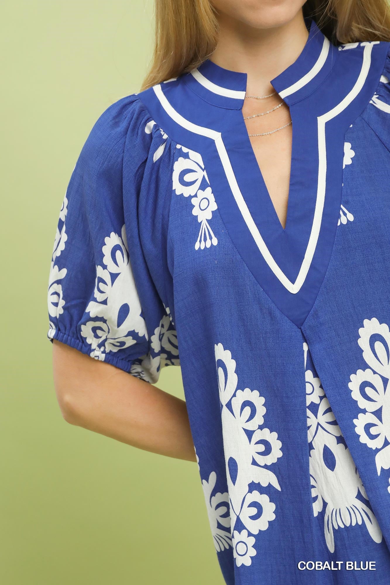 Boho Print Split Neck Blouse