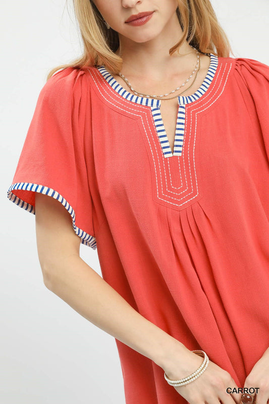 Contrast Trim Flutter Sleeve Top
