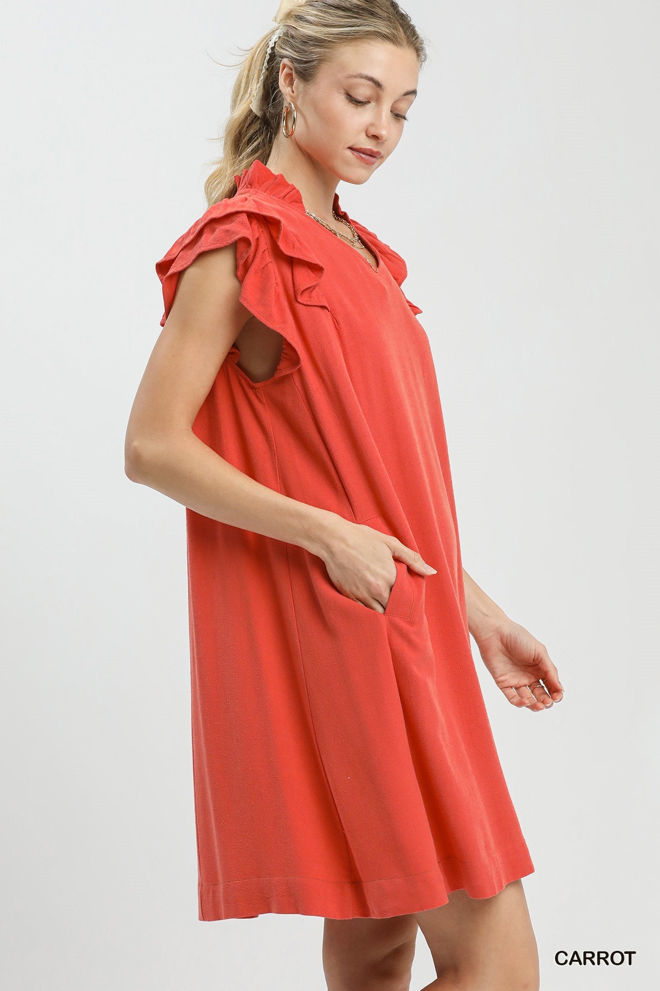 Linen Flutter Sleeve Shift Dress