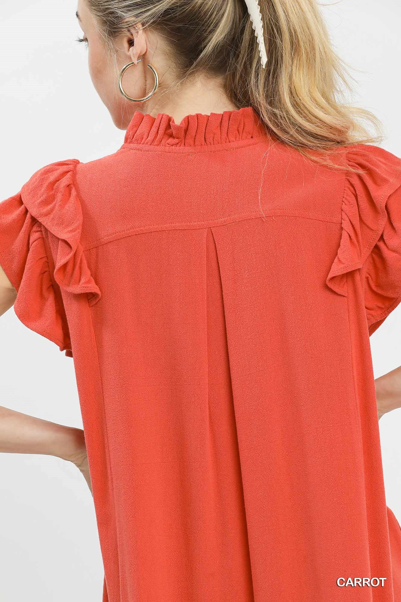 Linen Flutter Sleeve Shift Dress