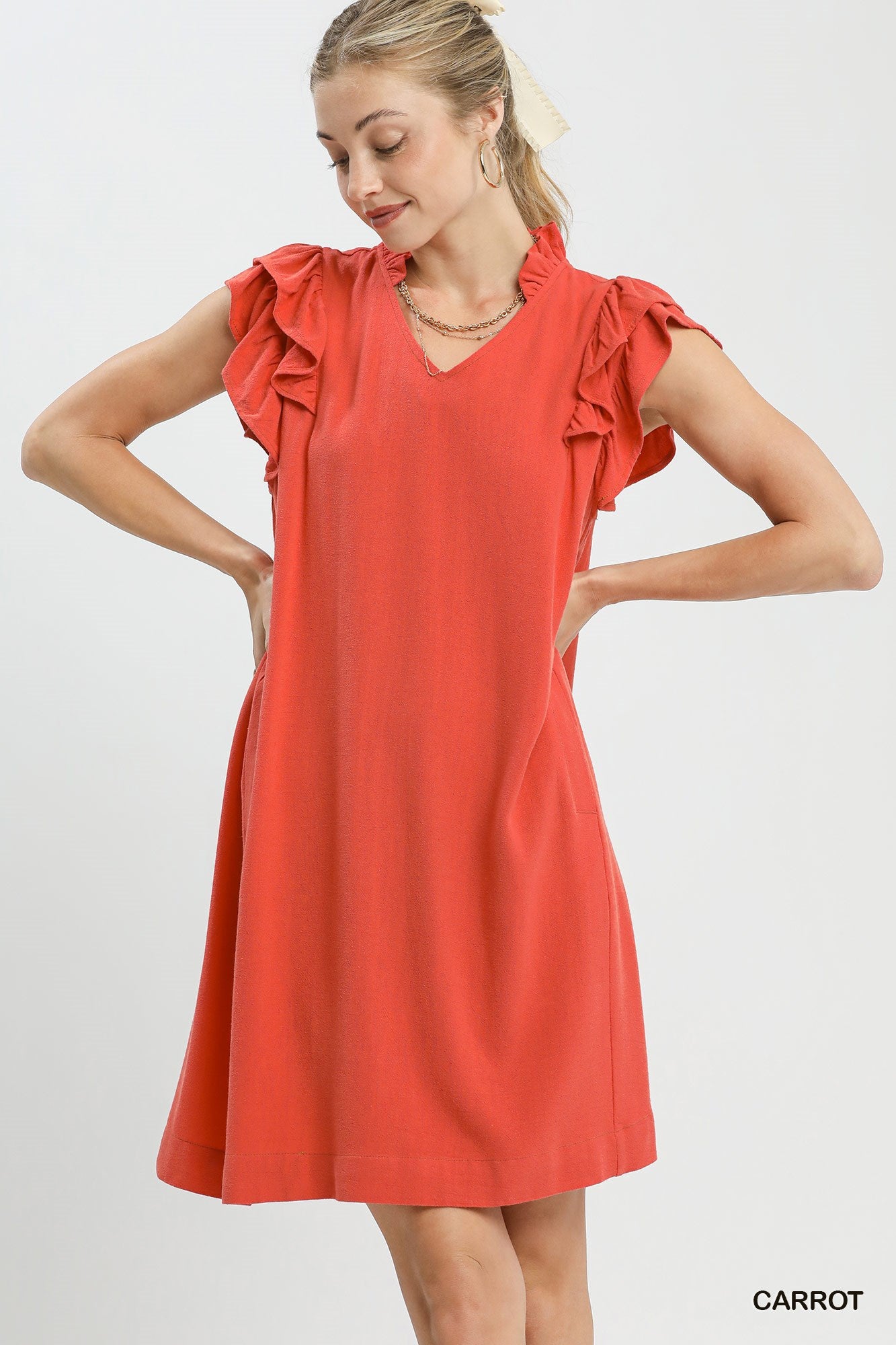 Linen Flutter Sleeve Shift Dress