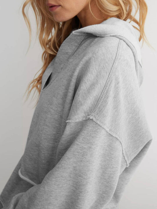 Oversized Hooded V Neck Sweatshirt Pullover Top