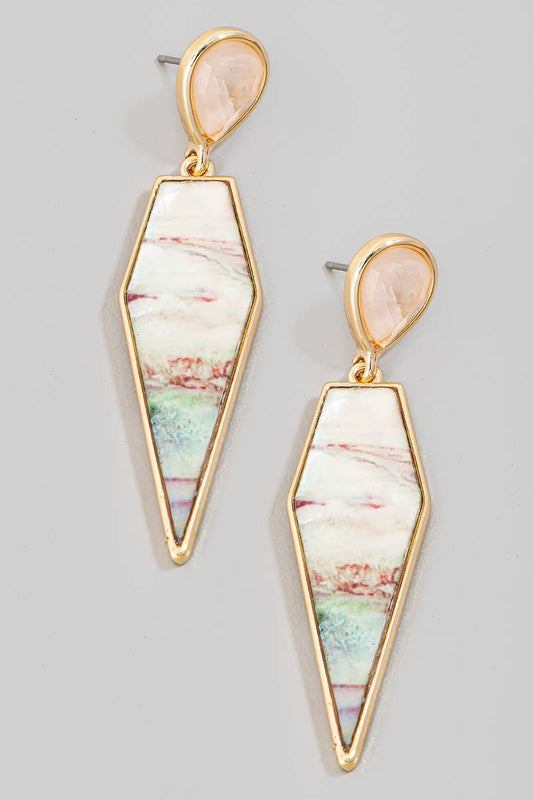 Mother Of Pearl Tear Diamond Shape Dangle Earrings