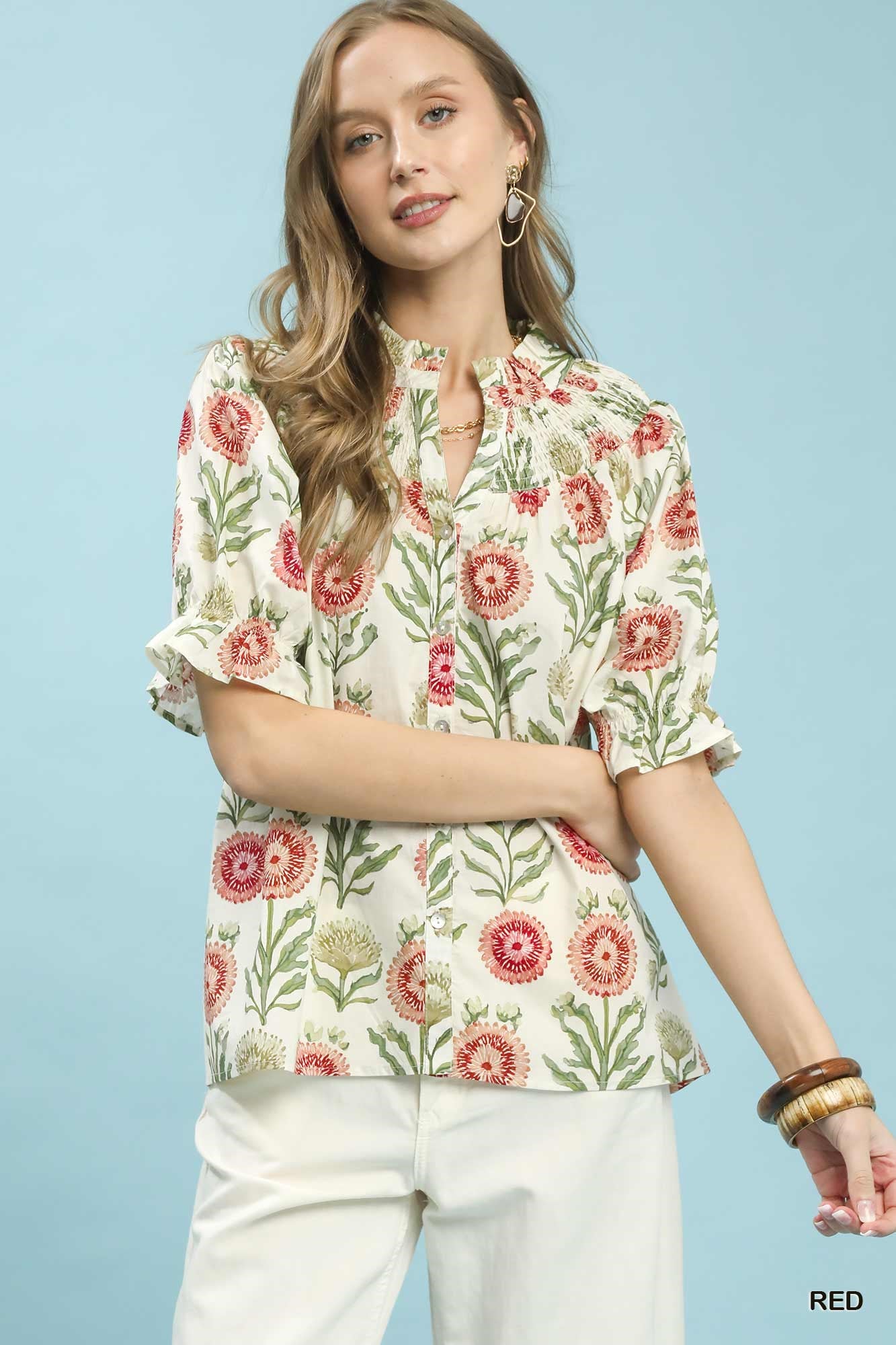 Floral Button Front Cotton Top