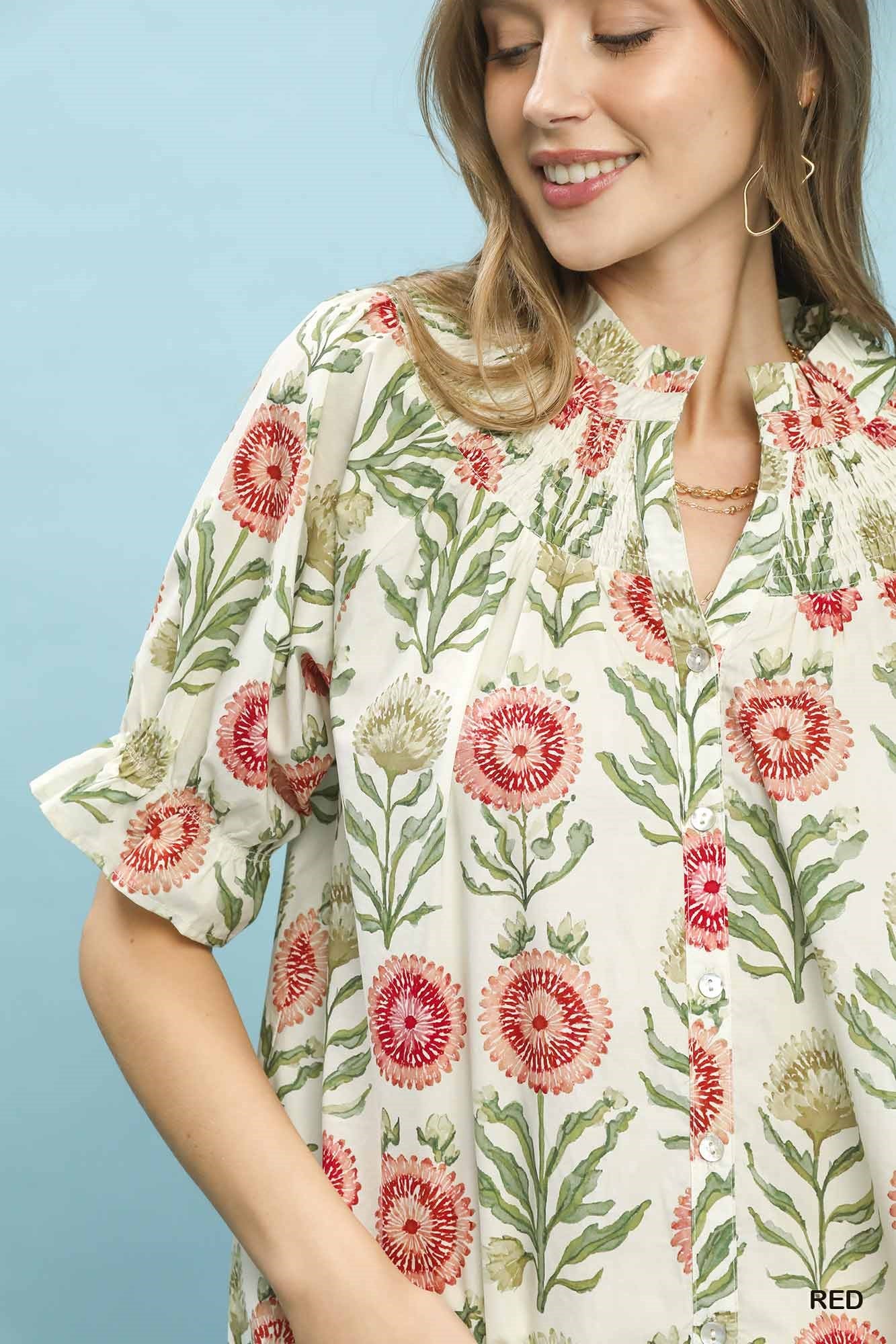 Floral Button Front Cotton Top