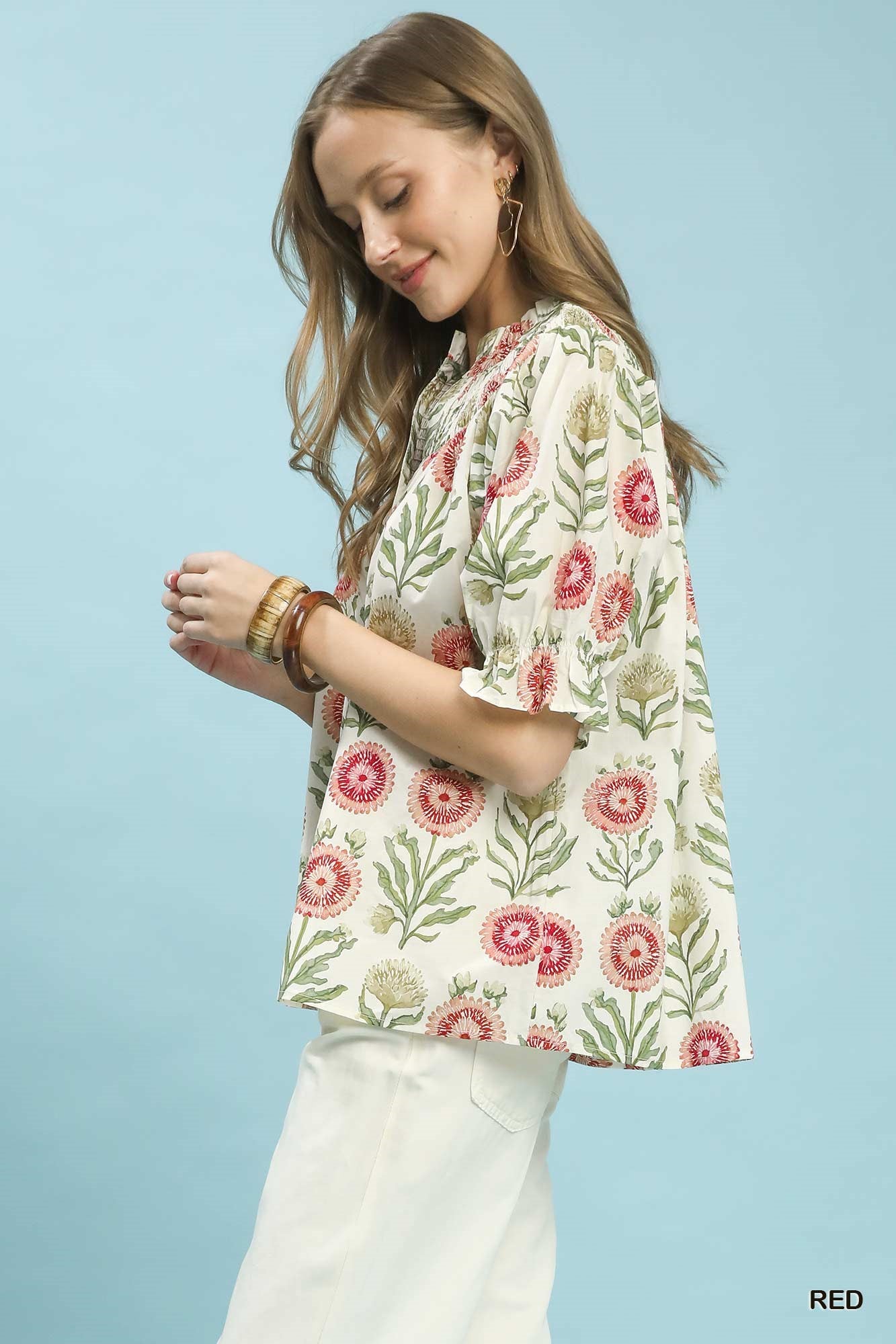 Floral Button Front Cotton Top
