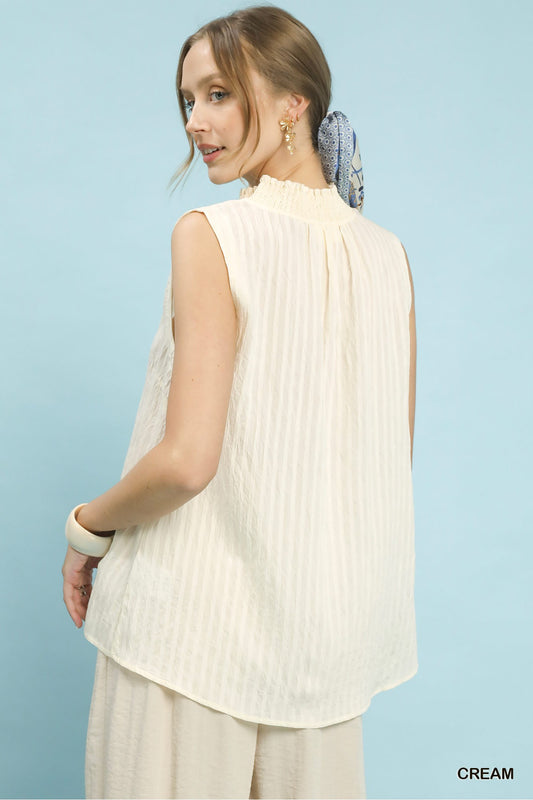 Sleeveless Textured Notch Neck Top