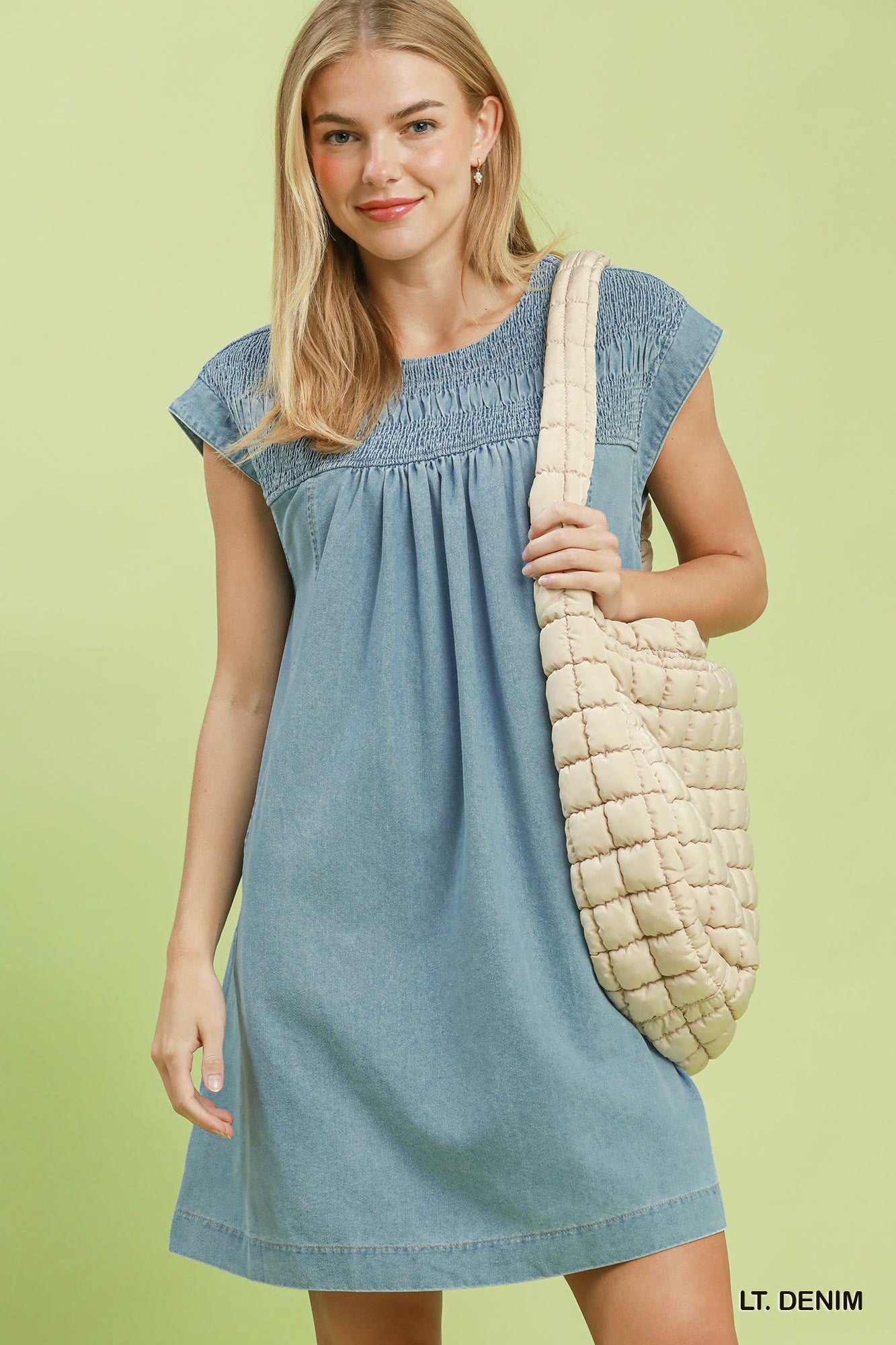 Chambray Smocked Mini Dress