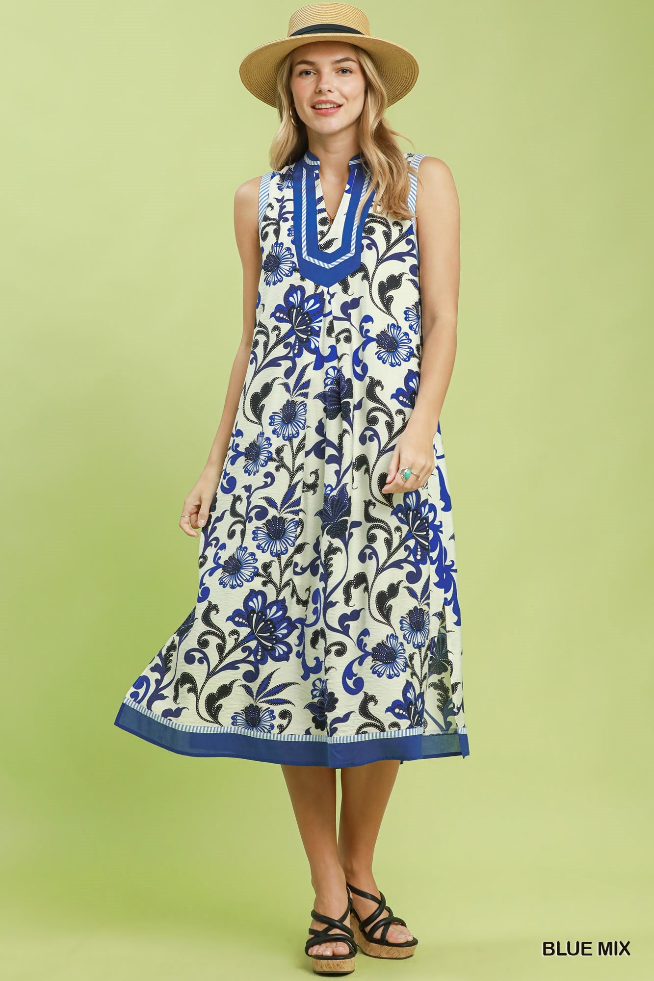 Floral Scroll Sleeveless Midi Dress