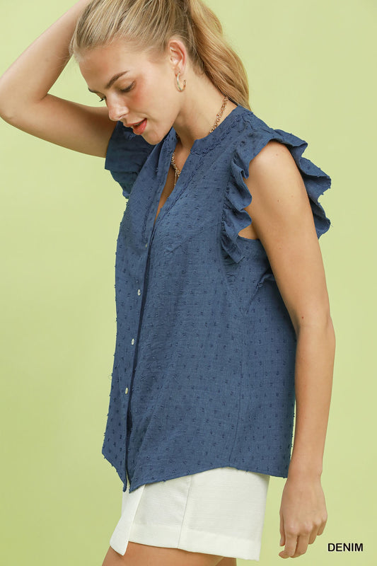 Swiss Dot Ruffle Sleeve Top