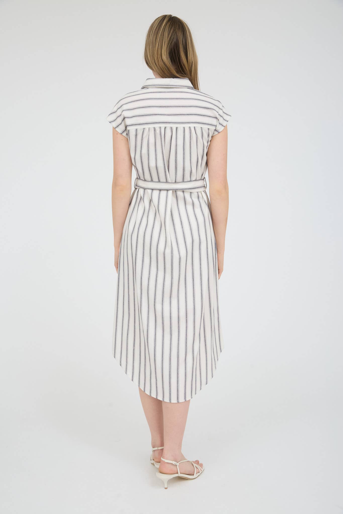 STRIPE COLLARED BUTTON DOWN BELT TIE SHIRT DRESS