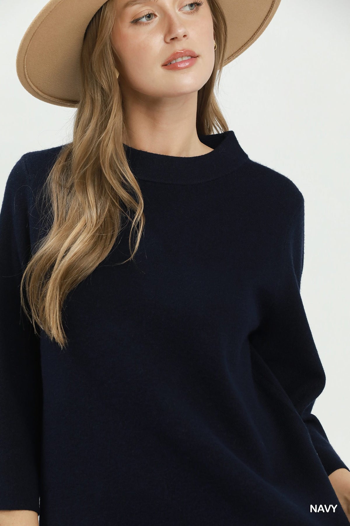 Mock Neck Fine Knit Sweater