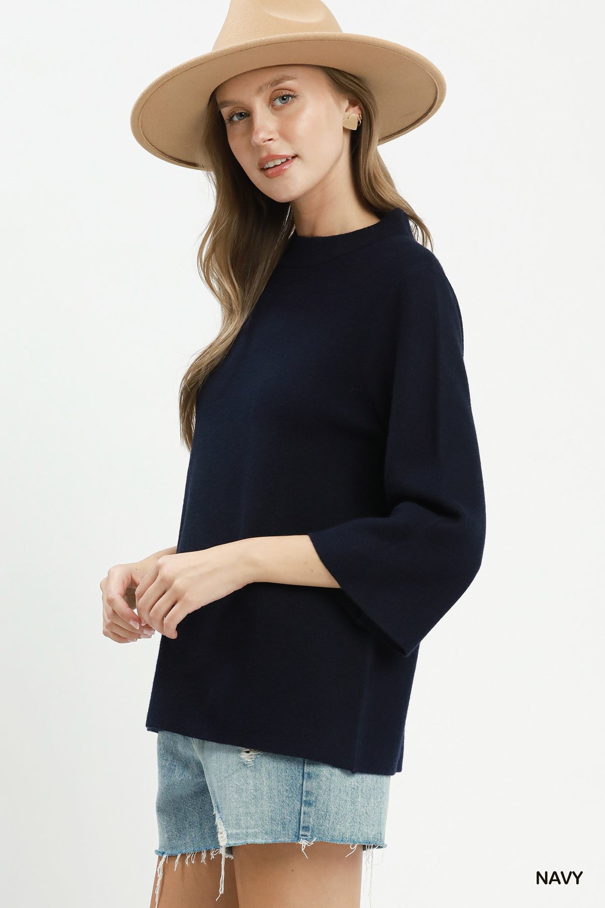 Mock Neck Fine Knit Sweater