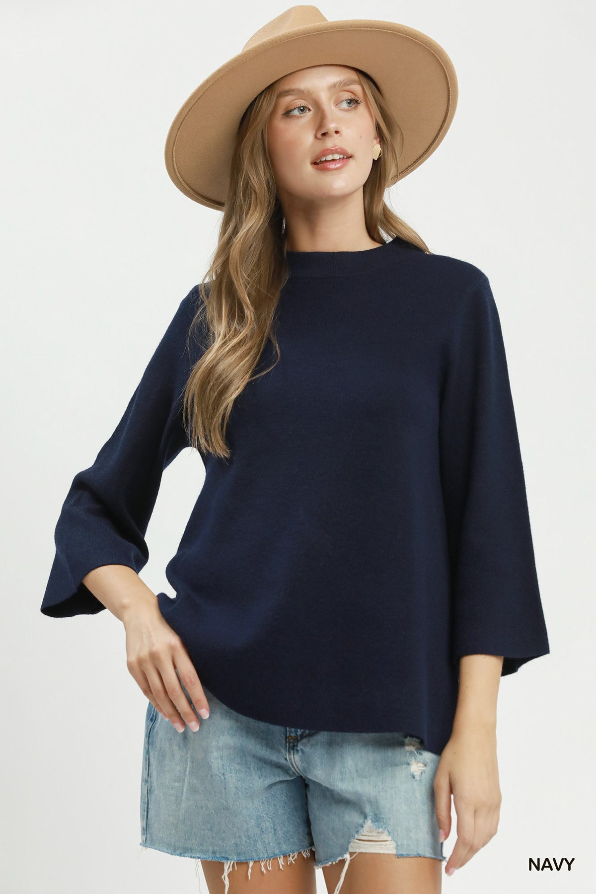 Mock Neck Fine Knit Sweater