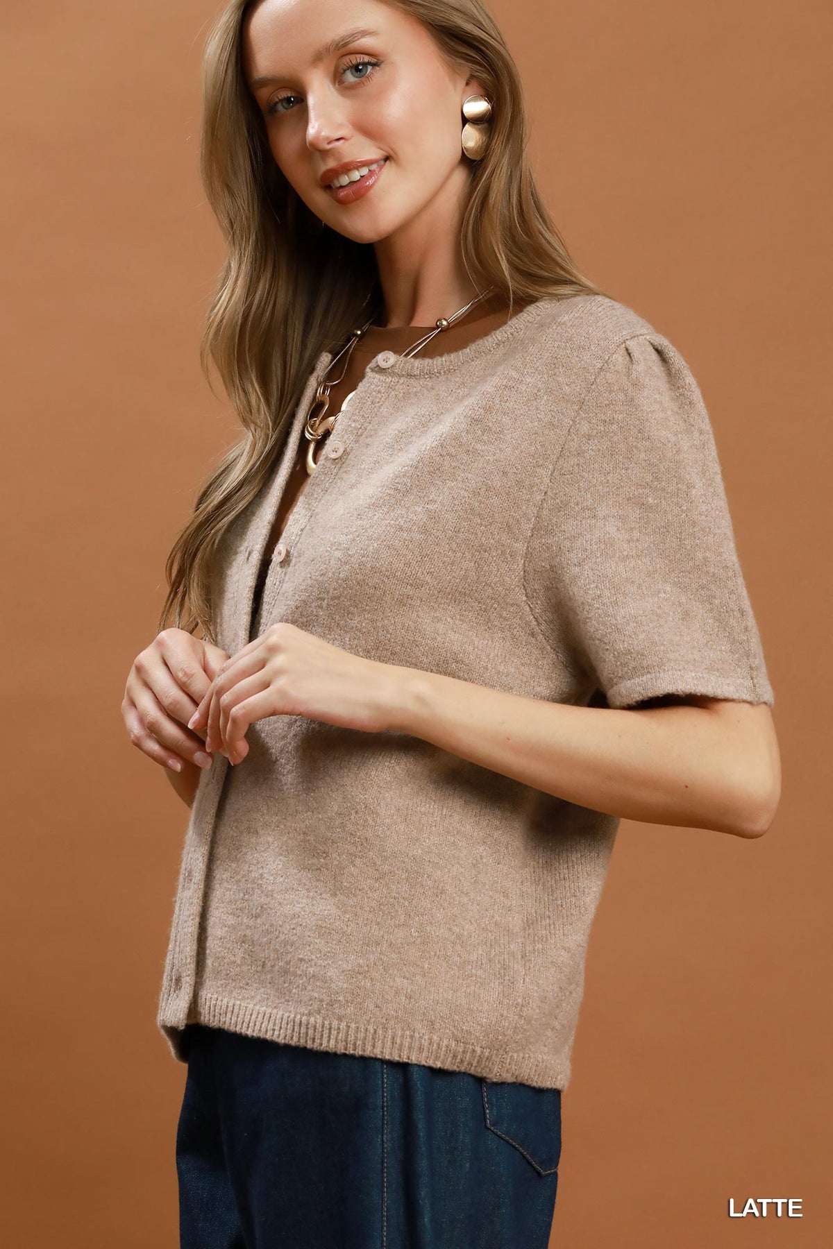 Knit Short Sleeve Button Down Cardigan