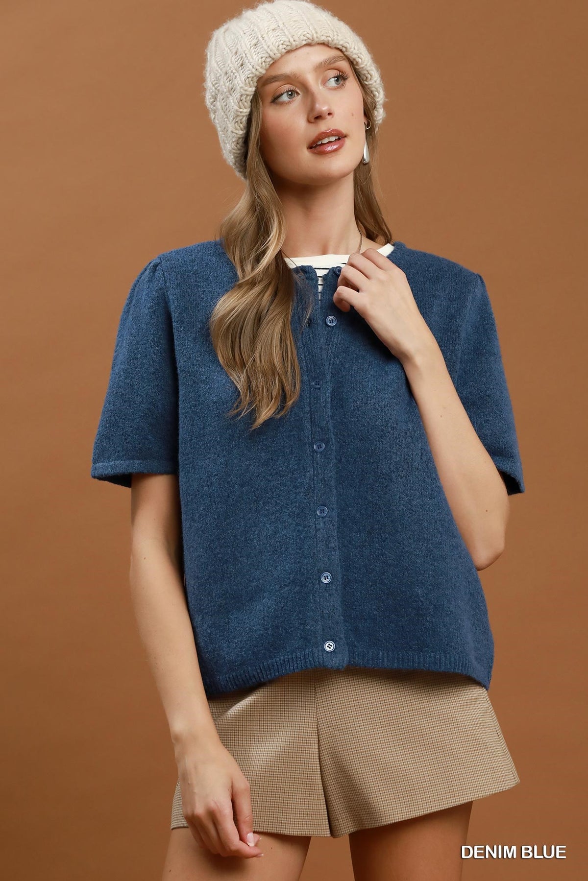 Knit Short Sleeve Button Down Cardigan