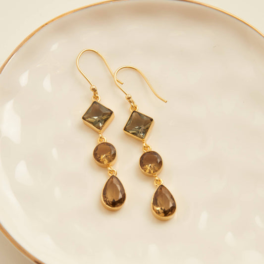 Drop Earrings Tahani 18K Gold Linked Quartz Gemstone