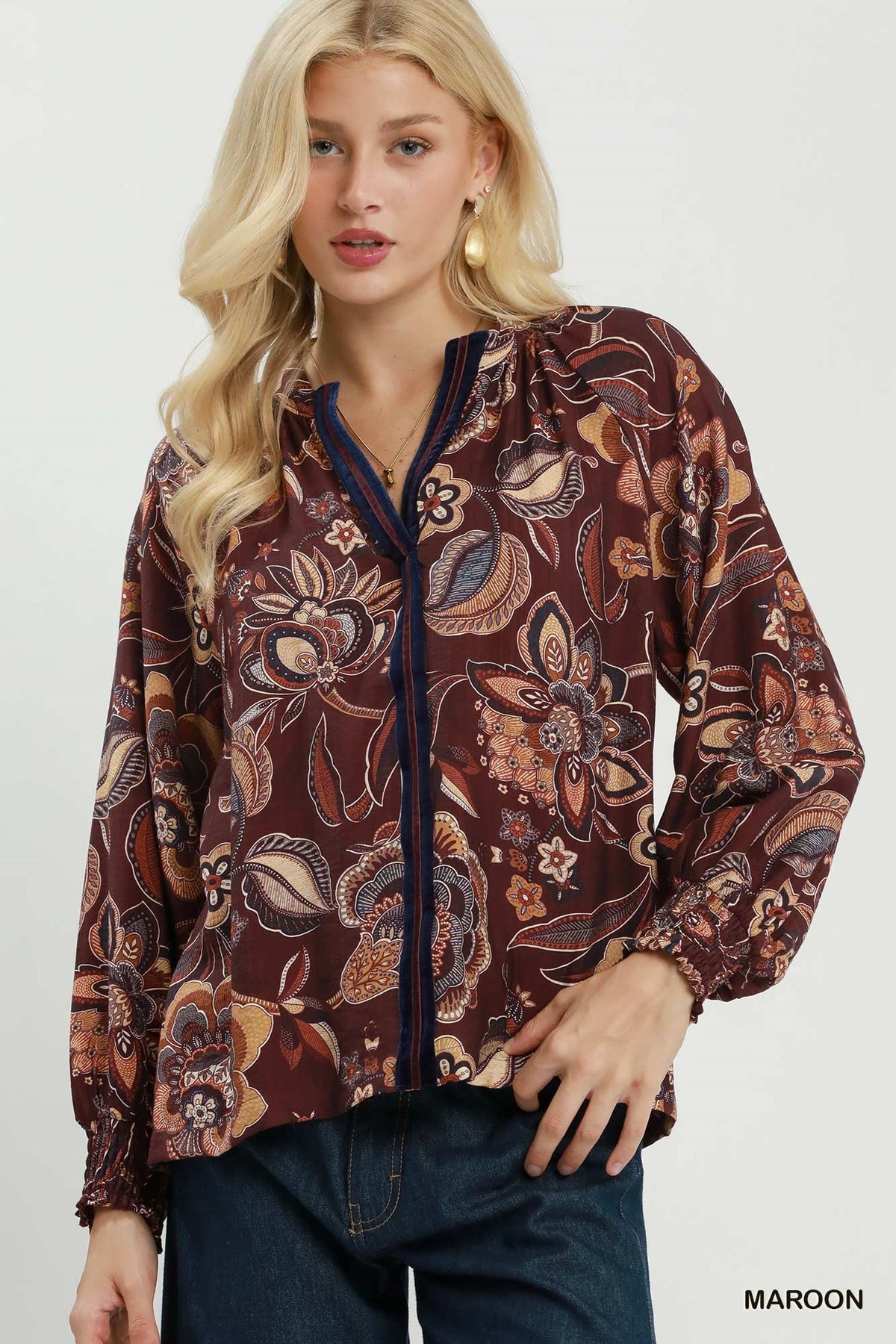 Floral Print Long Sleeve Blouse