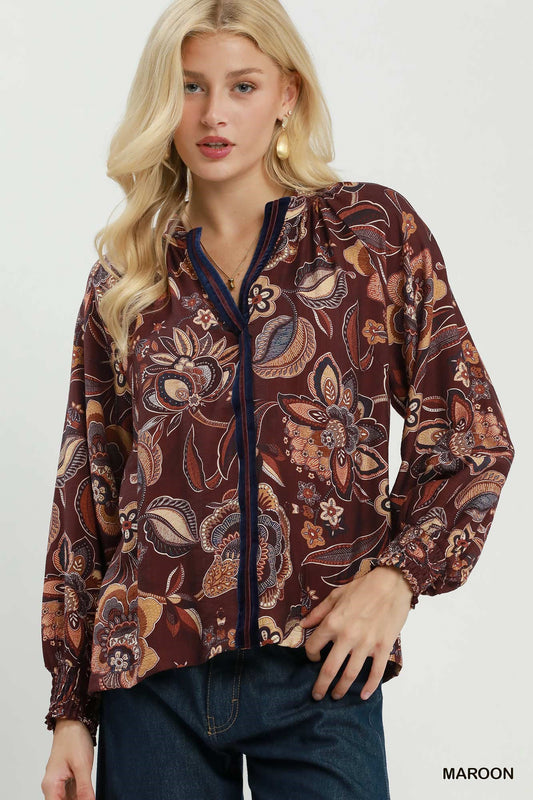 Floral Print Long Sleeve Blouse