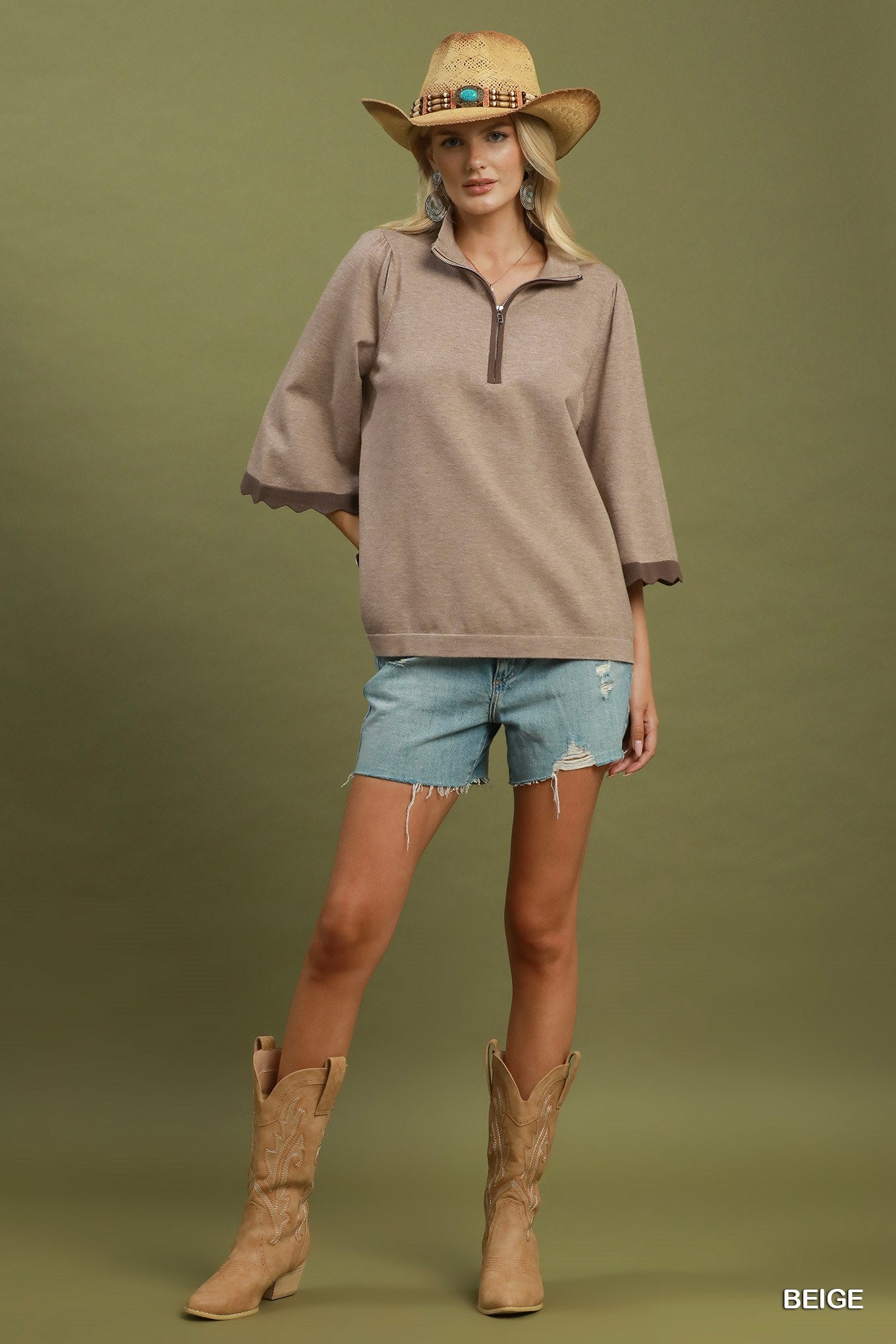 Scallop Sleeve Knit Sweater