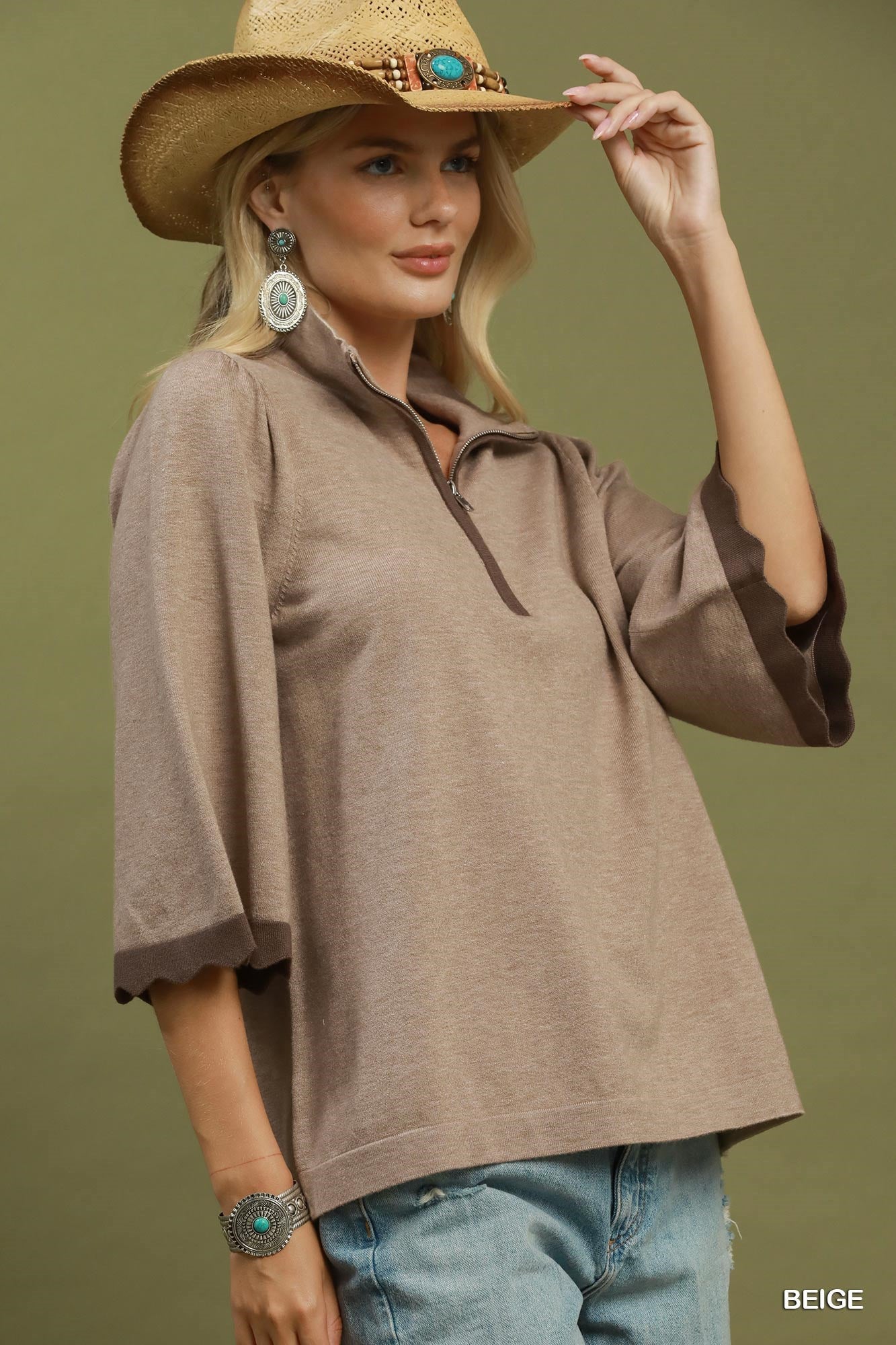 Scallop Sleeve Knit Sweater