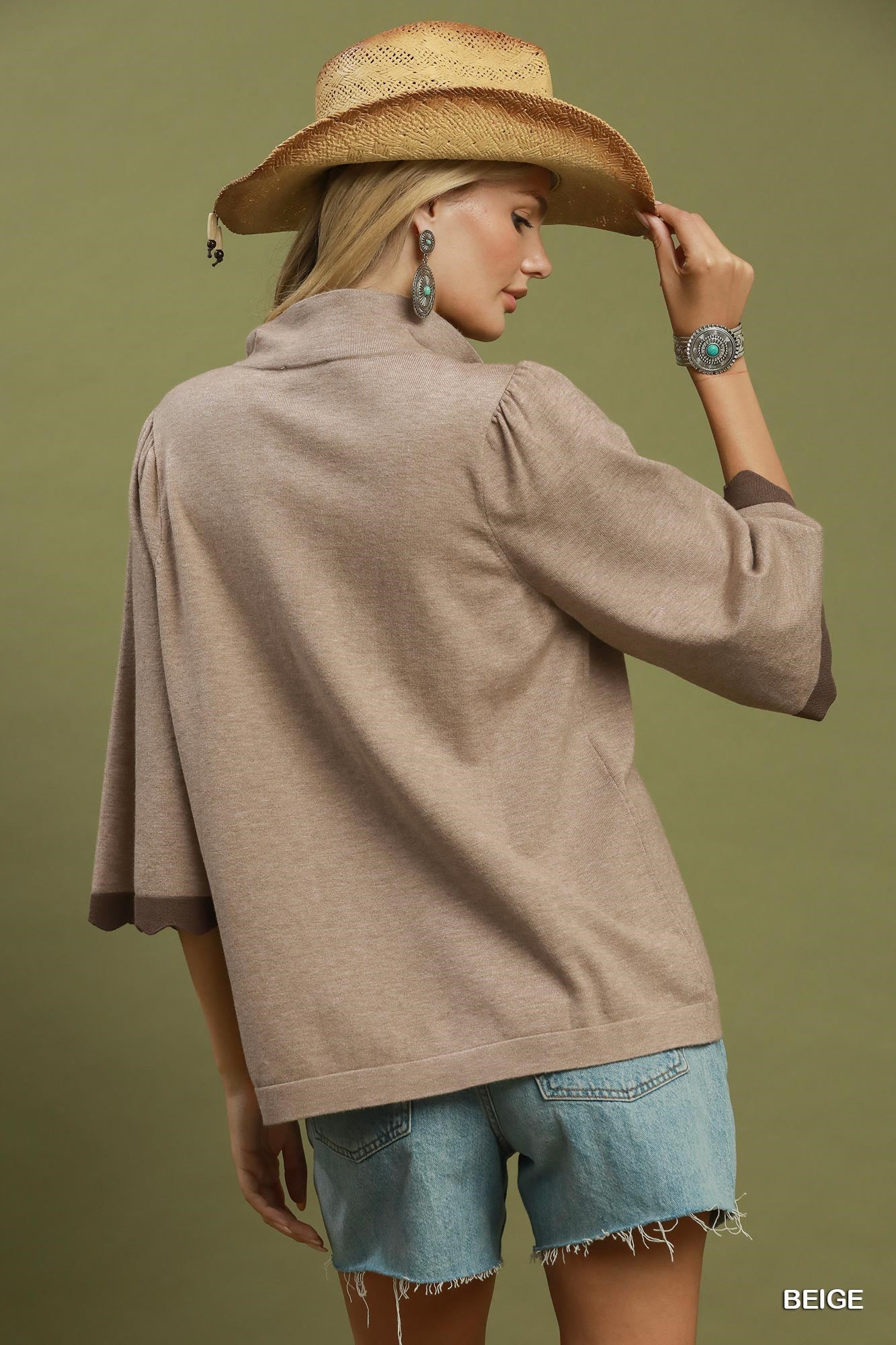 Scallop Sleeve Knit Sweater