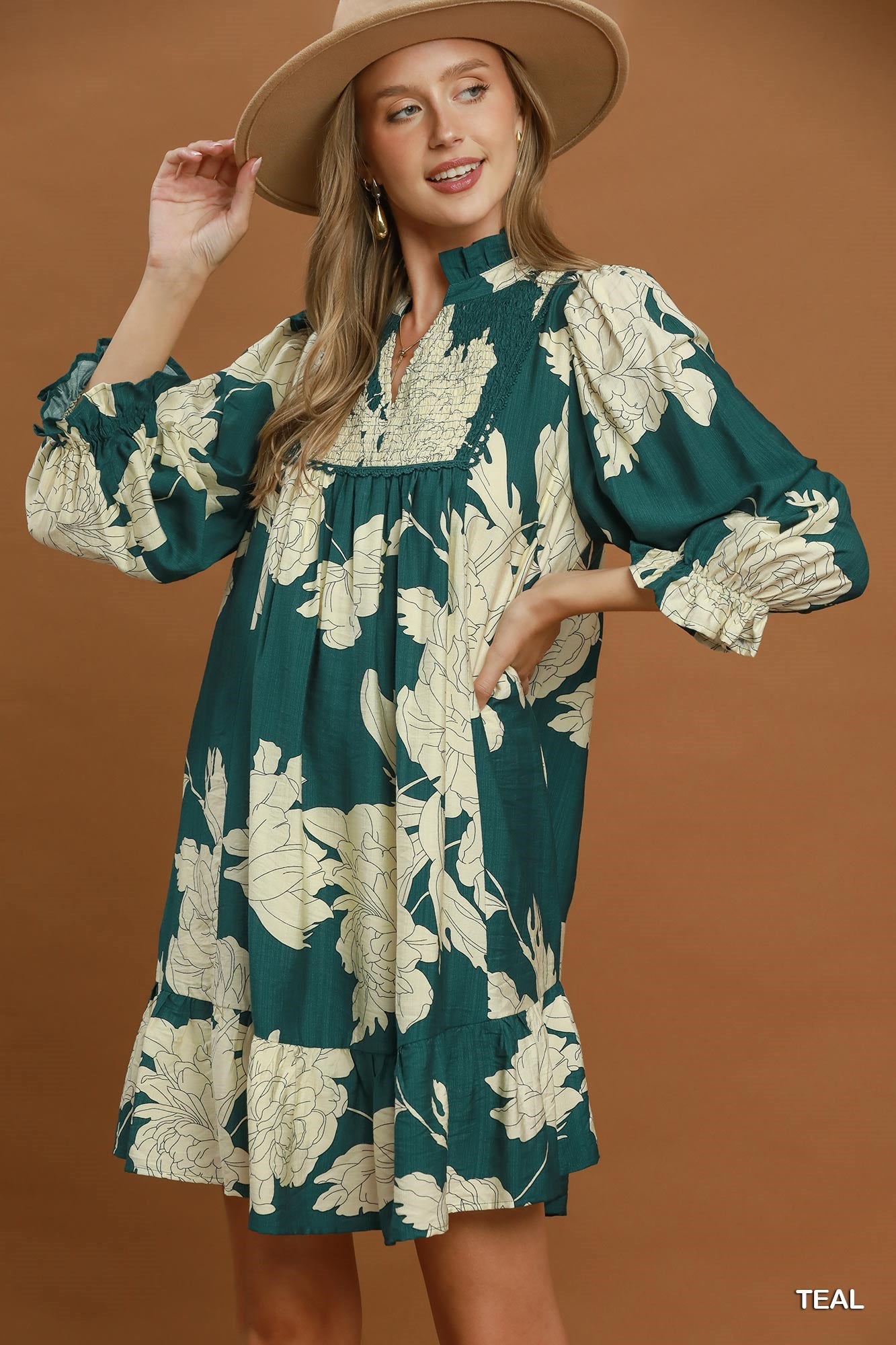 Floral Smocked Yoke Mini Dress