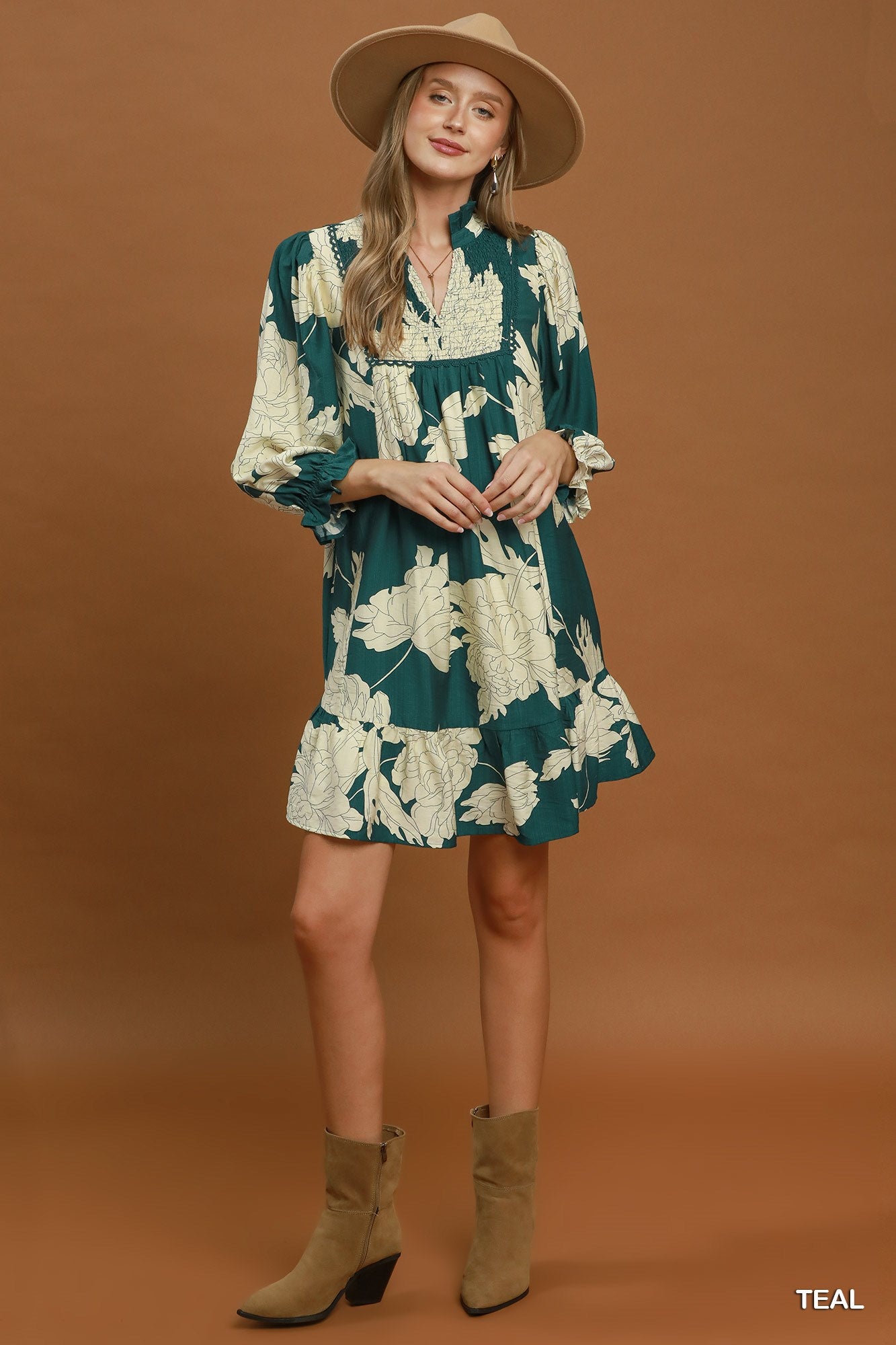Floral Smocked Yoke Mini Dress
