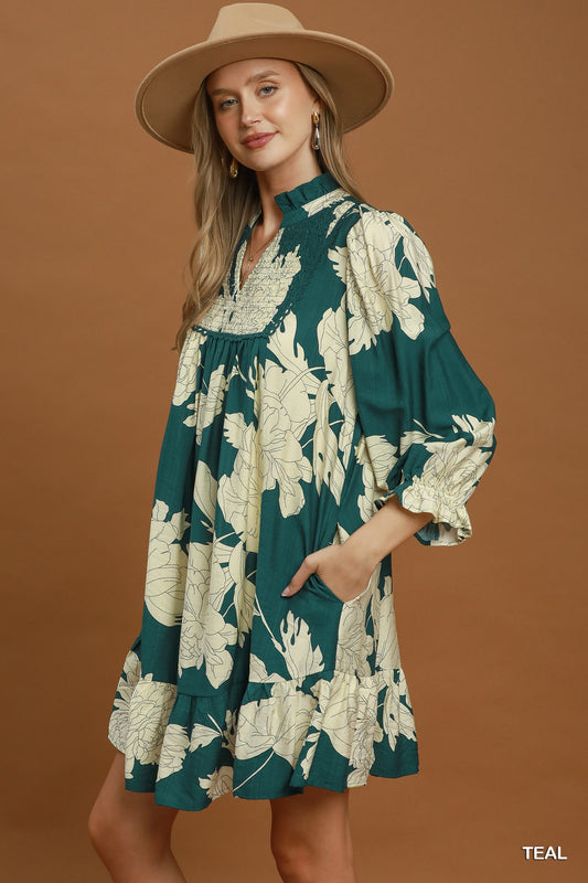 Floral Smocked Yoke Mini Dress