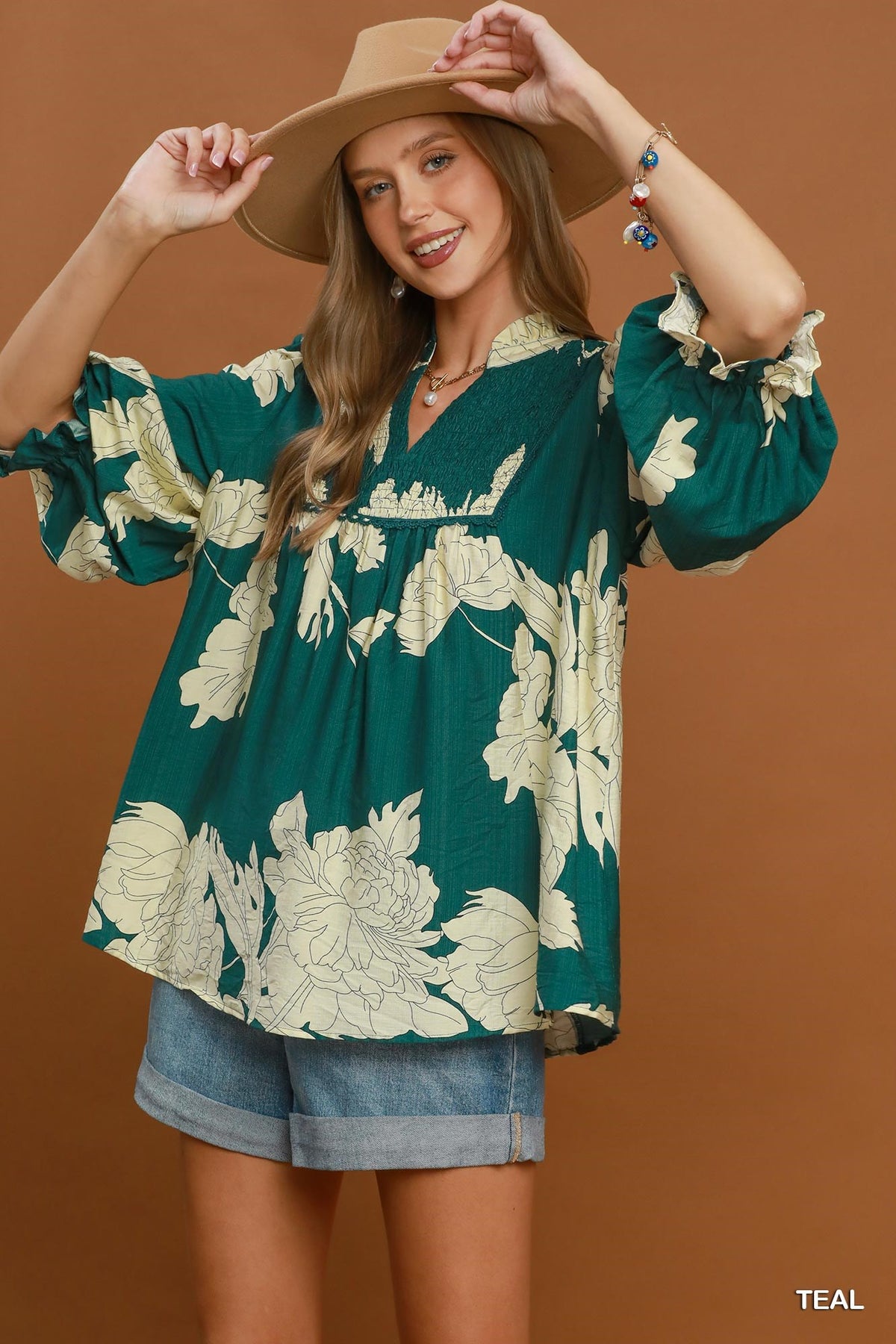 Floral Smocked Yoke Peasant Blouse