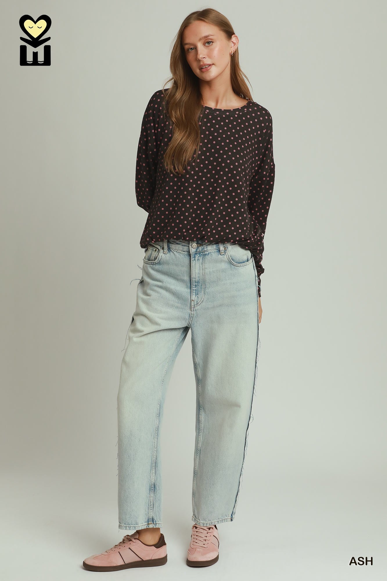 Polka Dot Long Sleeve Bubble Hem Top