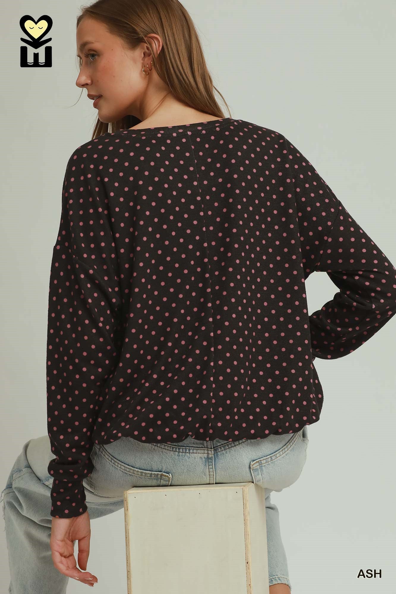 Polka Dot Long Sleeve Bubble Hem Top