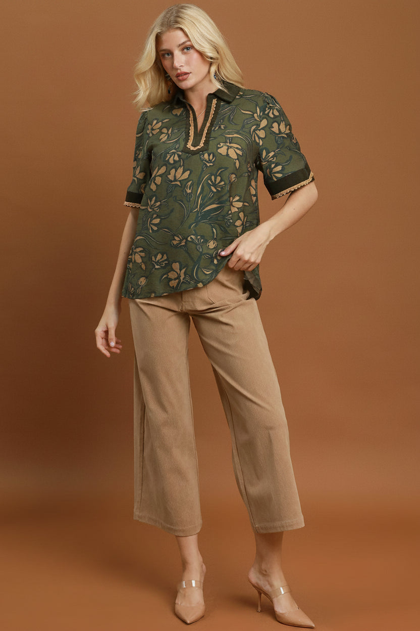 Floral Print Collared Top