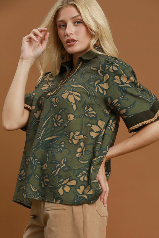 Floral Print Collared Top