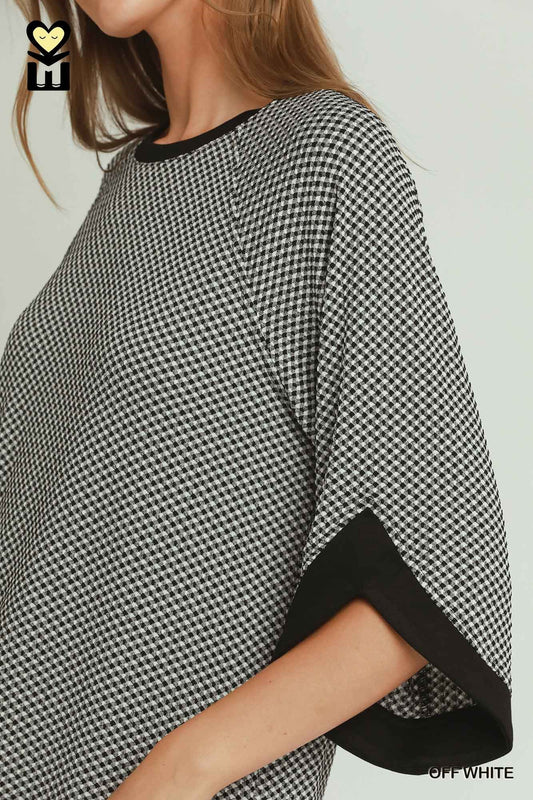 Textured Print Raglan Sleeve Top