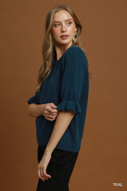 Soft Knit Ruffle Sleeve Sweater