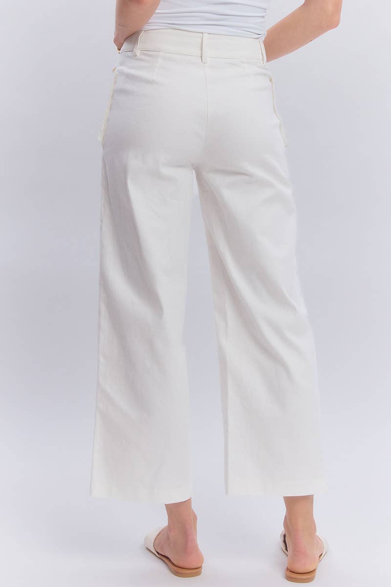 STRETCH MID RISE WIDE LEG PANTS