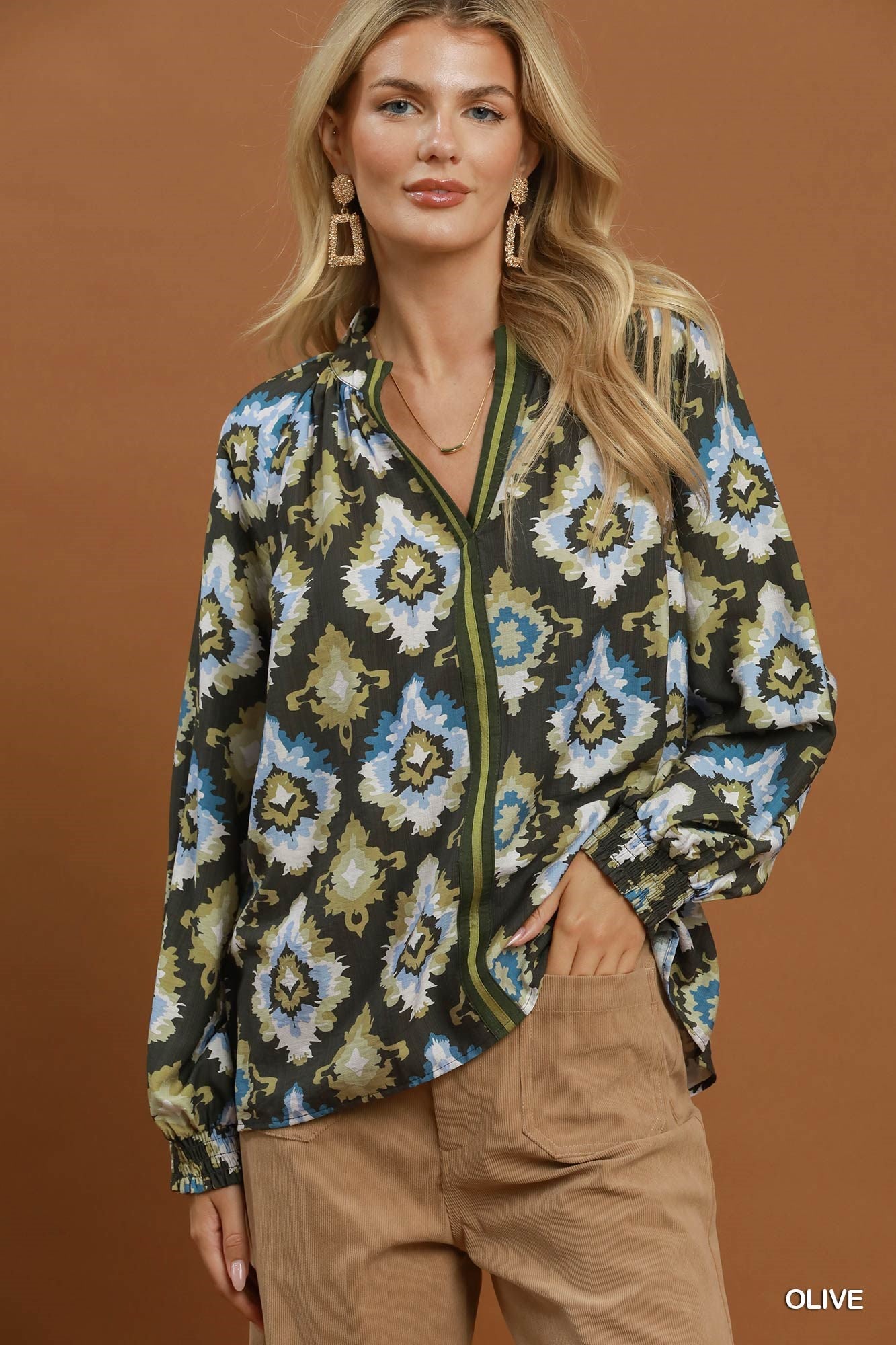 Abstract Print V-neck Blouse