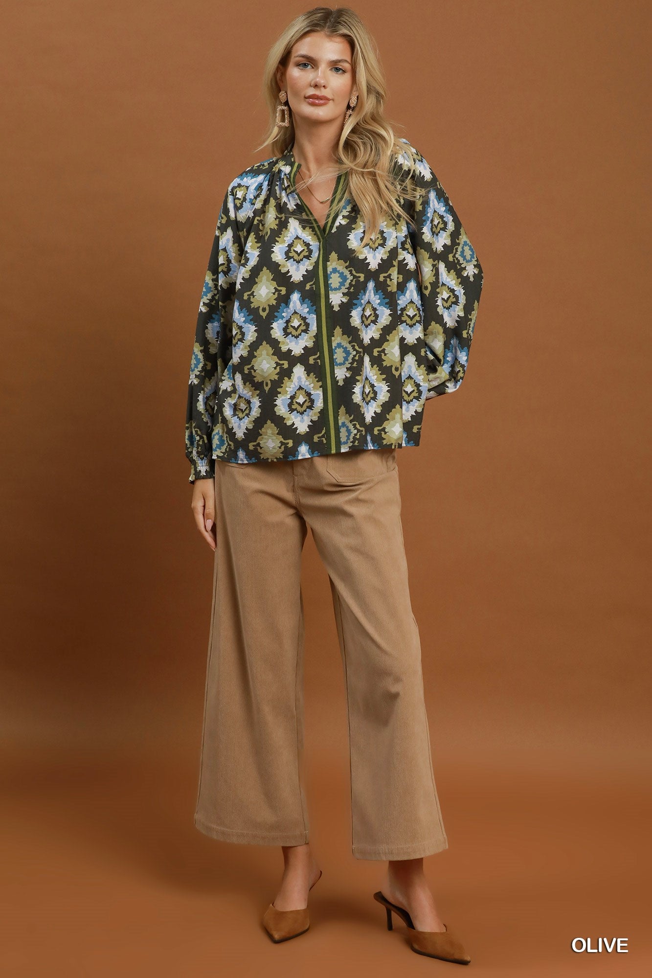 Abstract Print V-neck Blouse