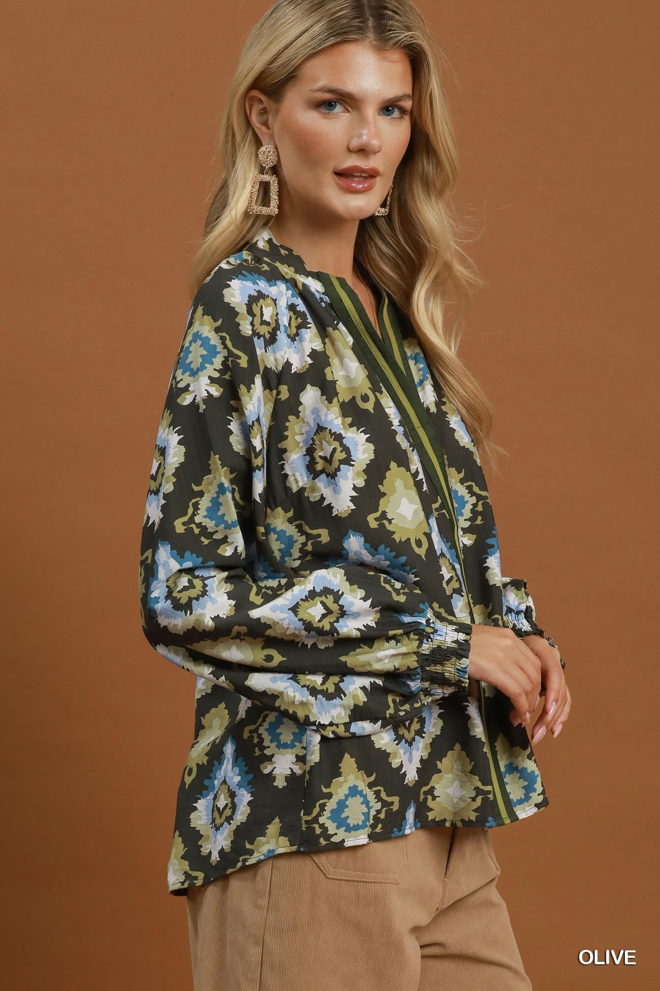 Abstract Print V-neck Blouse